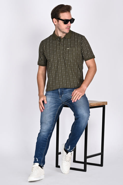 Classic Olive Textured Polo Tshirt