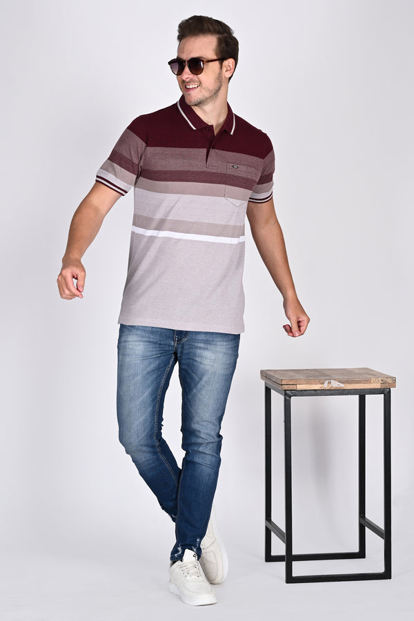 Matty Marron Stripe Polo Tshirt