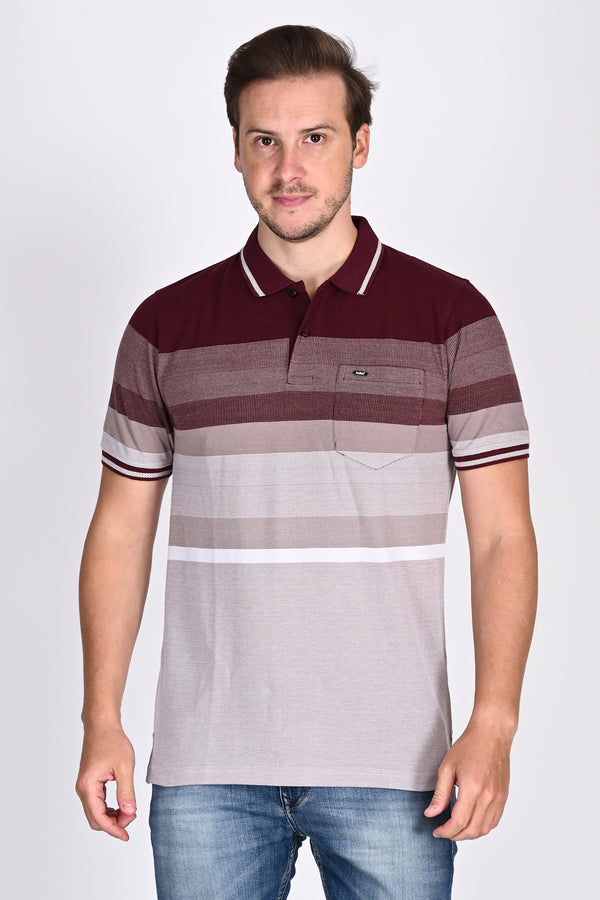 Matty Marron Stripe Polo Tshirt