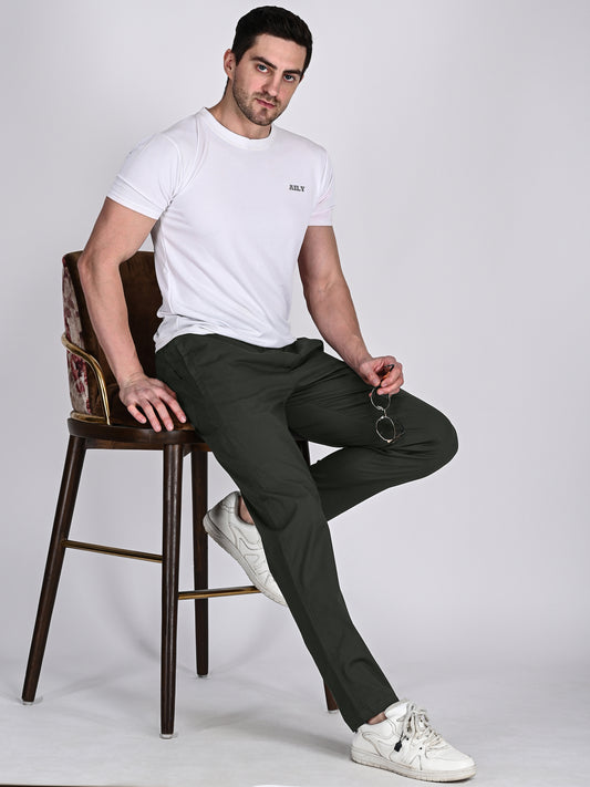 Mens Casual Cotton Dark Olive Color Trouser
