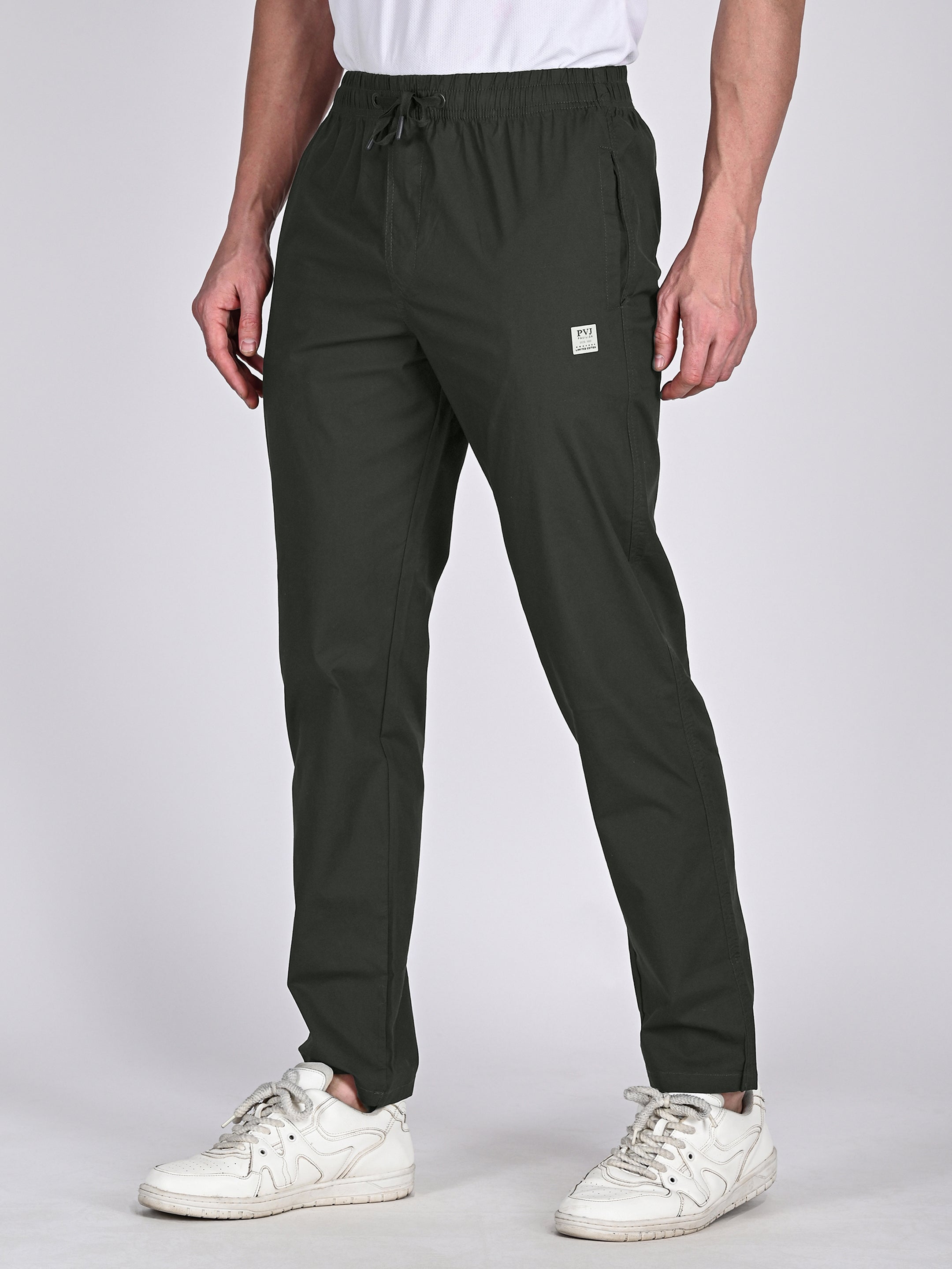 Mens Casual Cotton Dark Olive Color Trouser