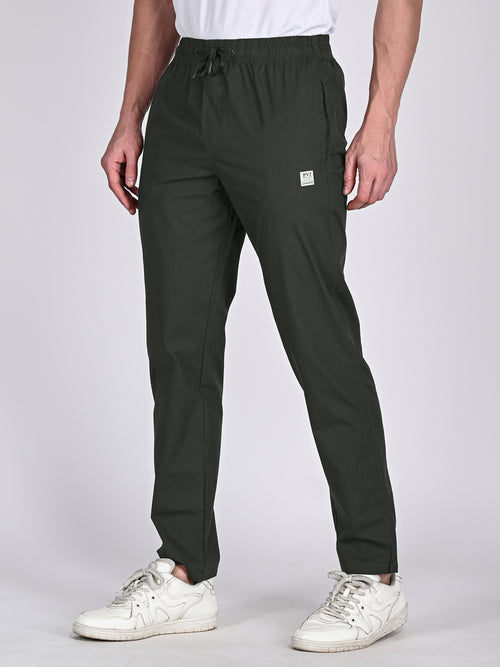Mens Casual Cotton Dark Olive Color Trouser