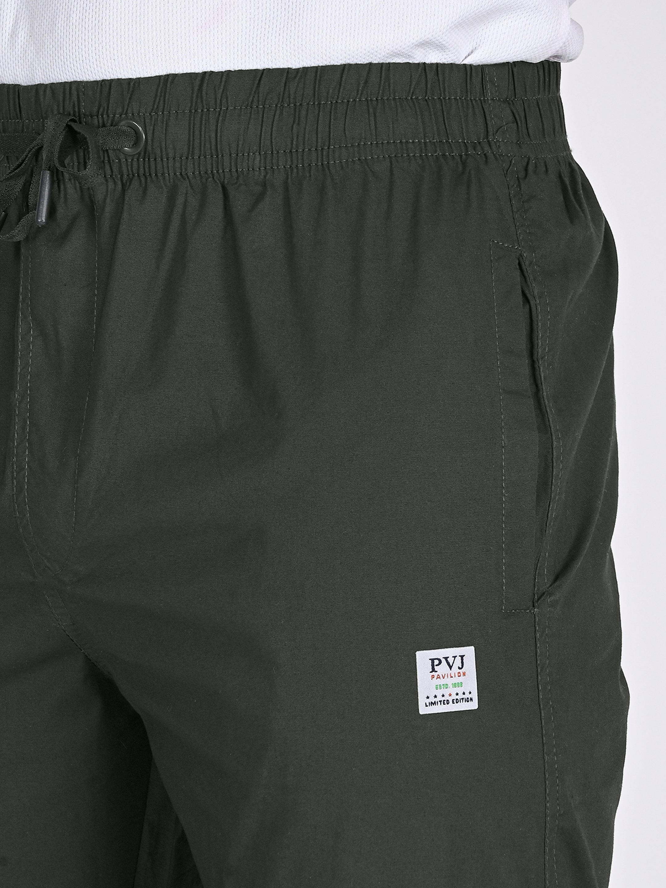 Mens Casual Cotton Dark Olive Color Trouser