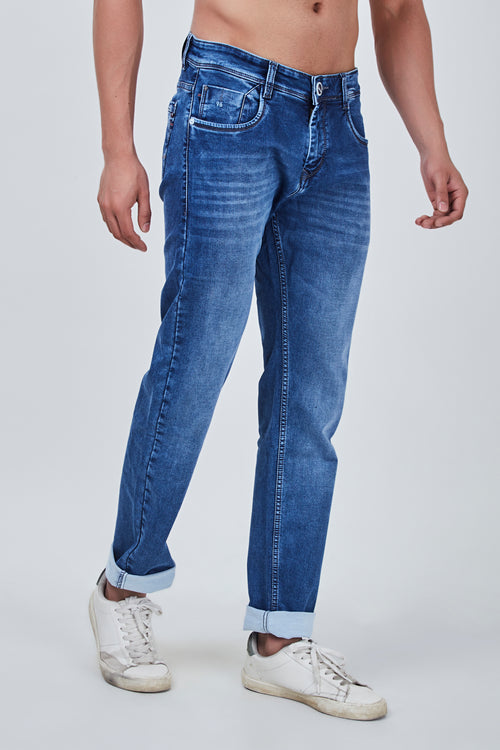 Sky Light Blue Narrow Fit Jeans with Light Shaded