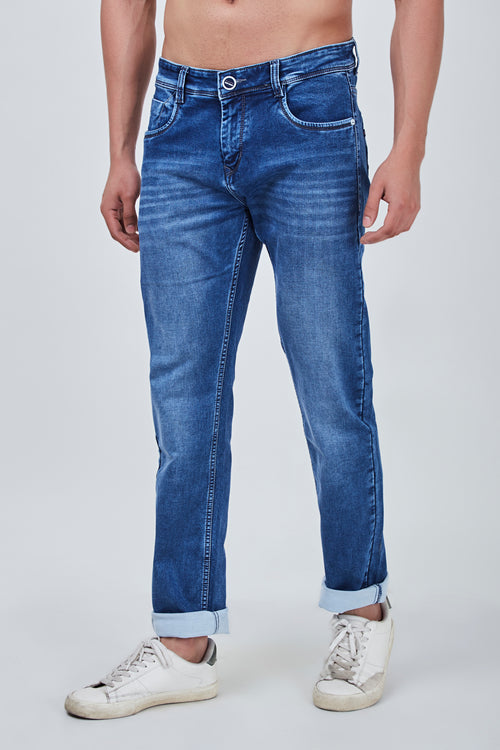 Sky Light Blue Narrow Fit Jeans with Light Shaded