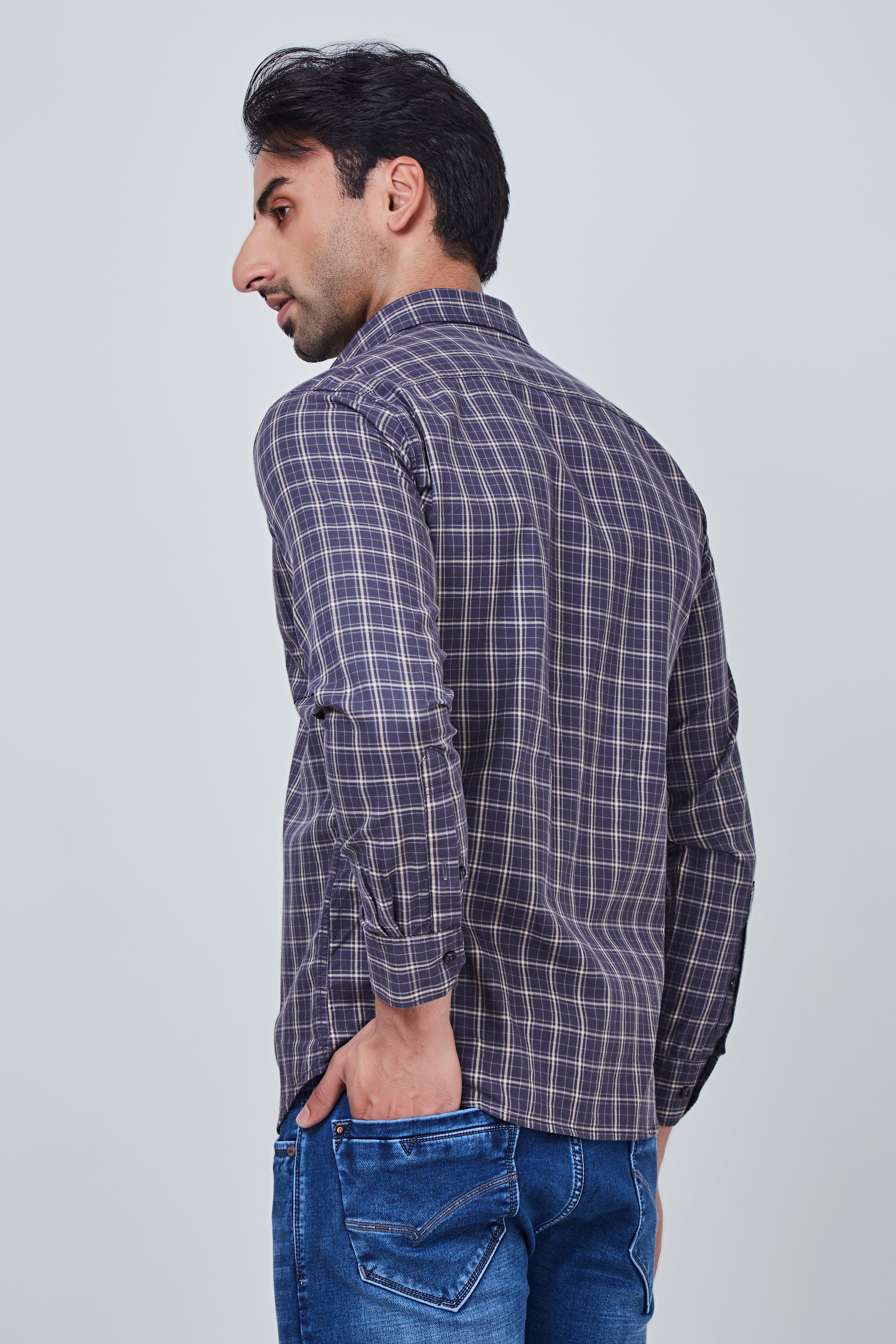 Blue Squared Checked Shirt with Yellowish Border