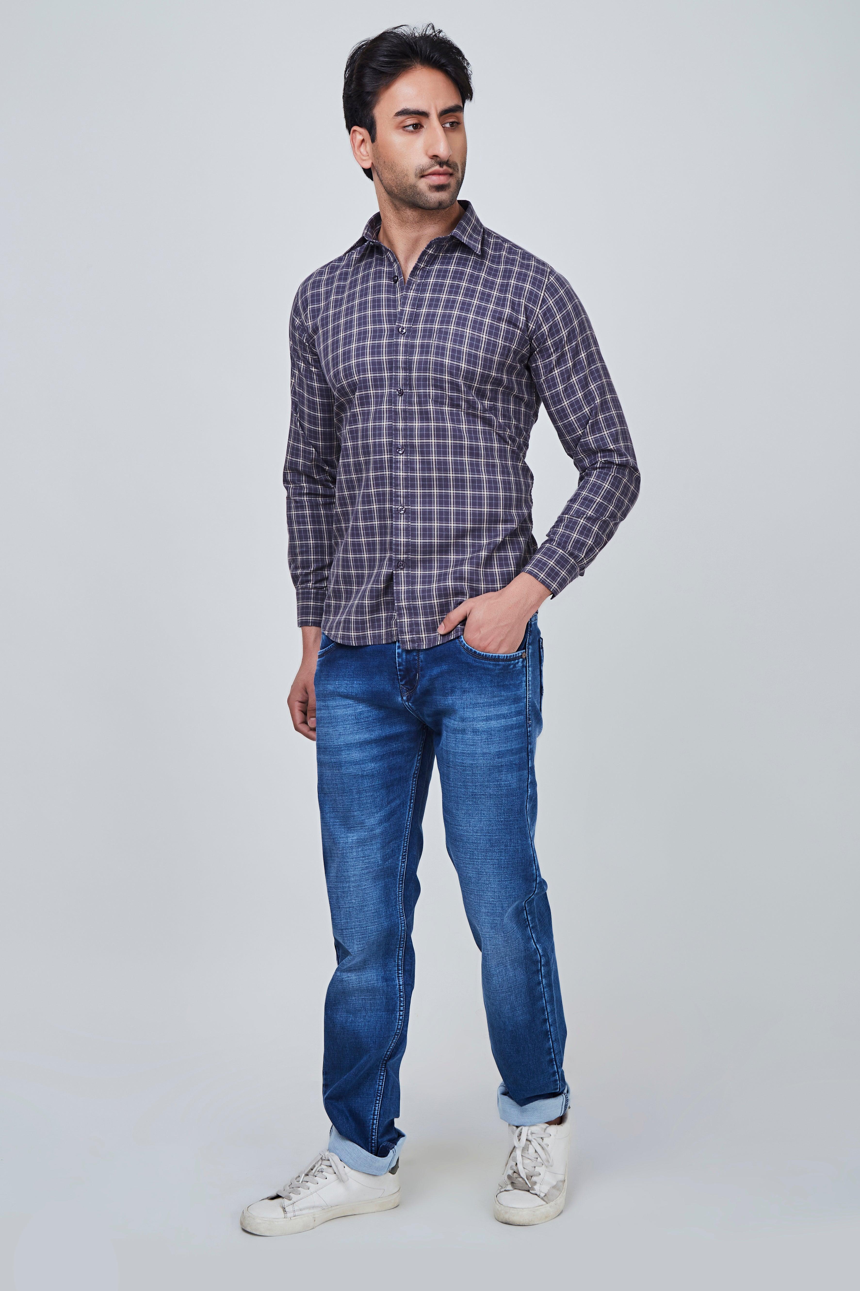 Blue Squared Checked Shirt with Yellowish Border