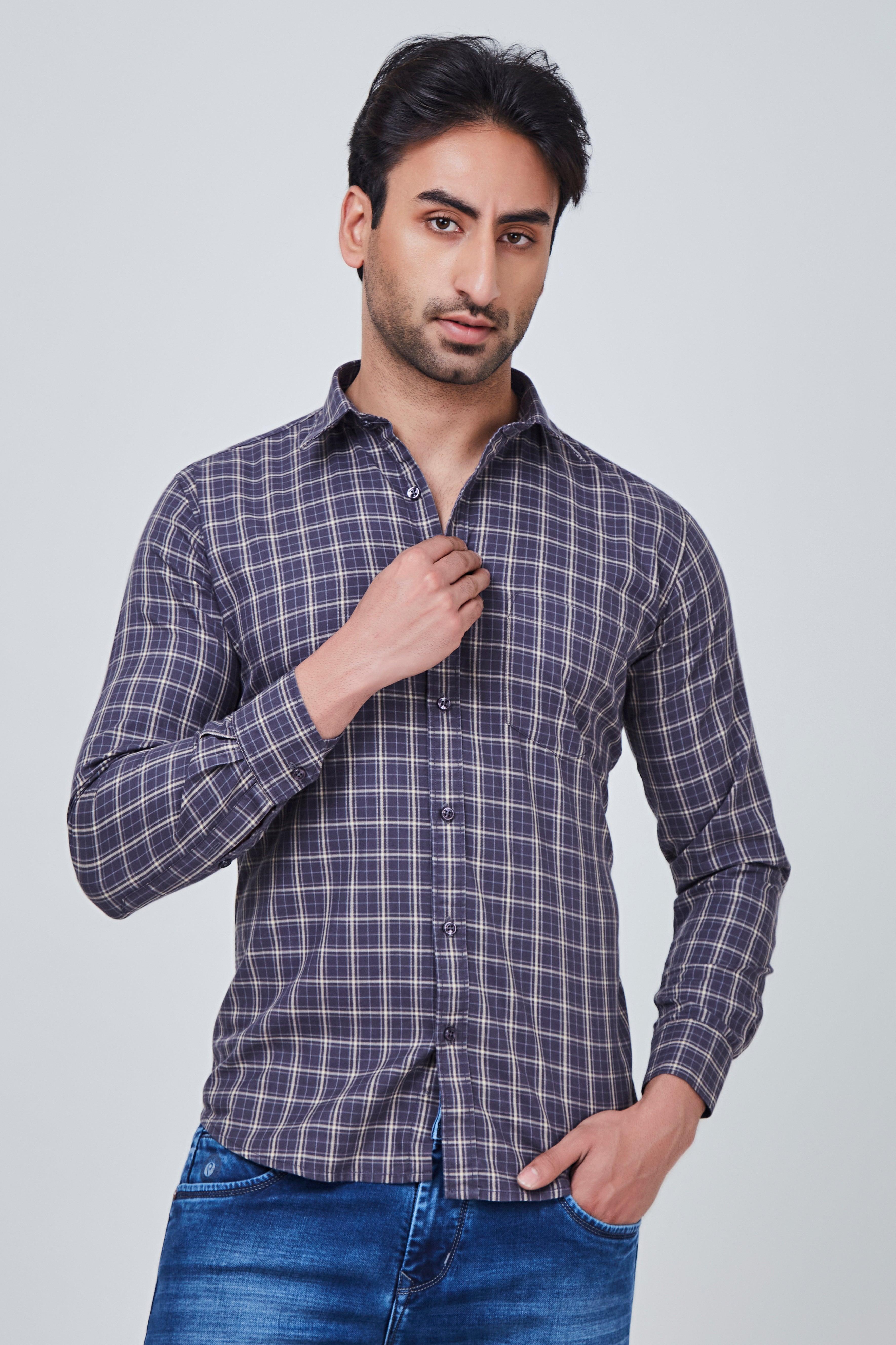 Blue Squared Checked Shirt with Yellowish Border