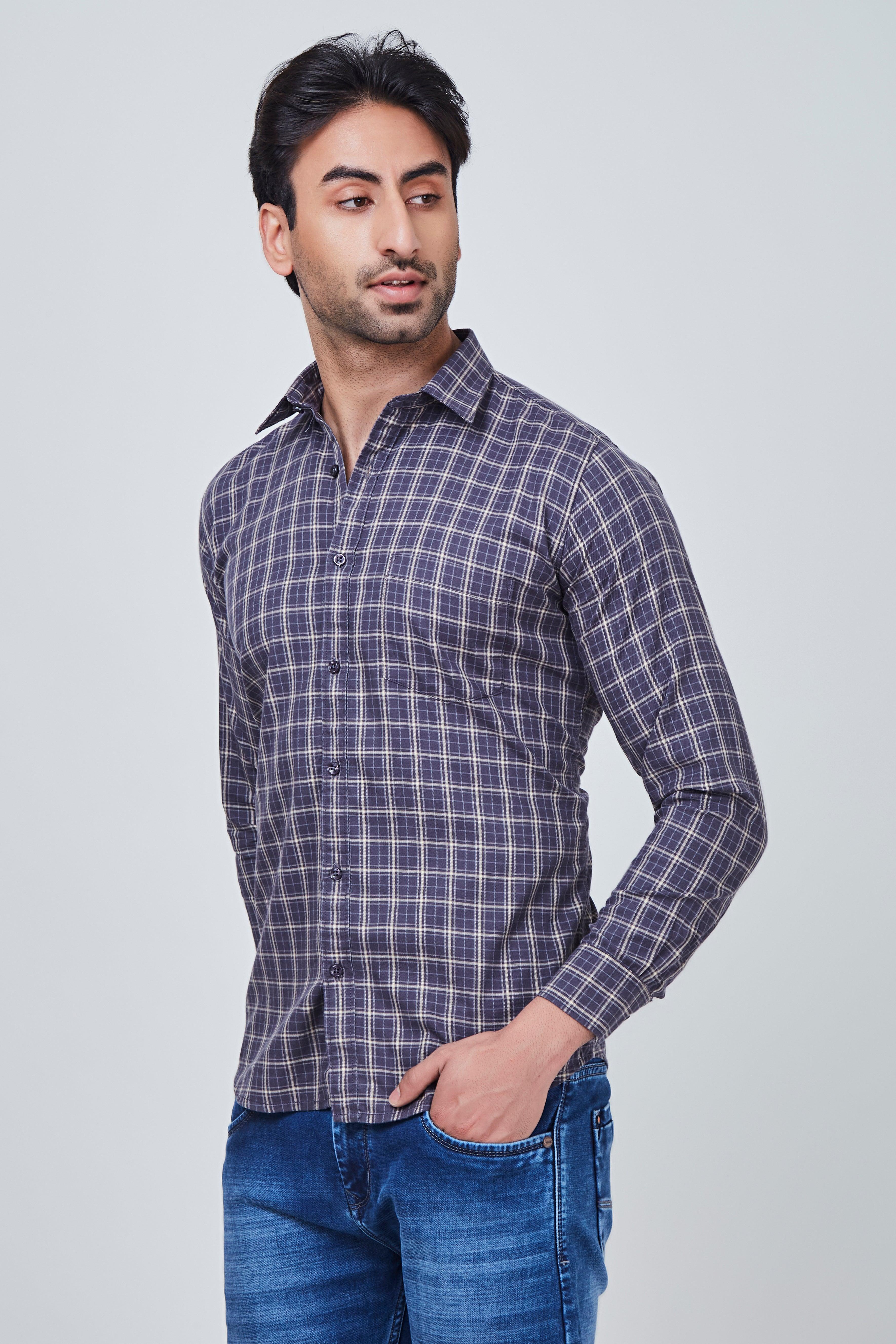 Blue Squared Checked Shirt with Yellowish Border