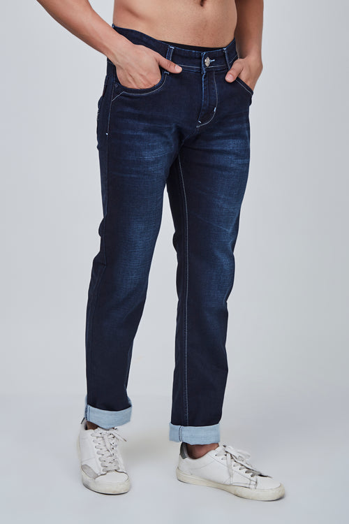 Dark Blue Narrow Fit Jeans with Shaded