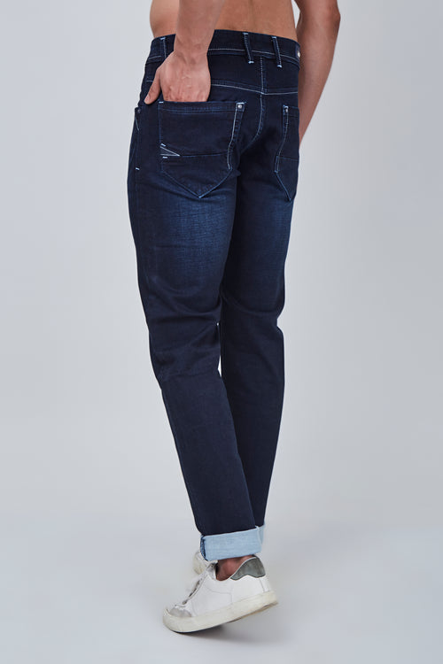Dark Blue Narrow Fit Jeans with Shaded
