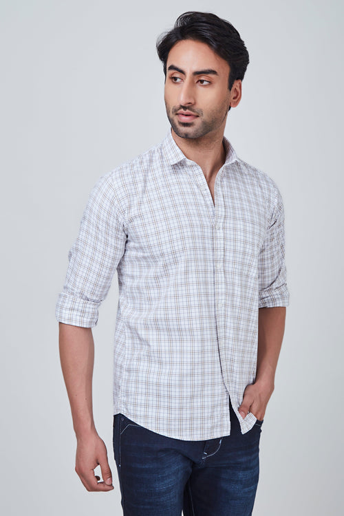 White Checked Shirt with Brownish Border