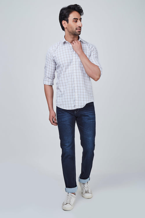 White Checked Shirt with Brownish Border