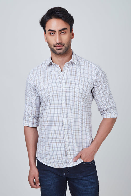 White Checked Shirt with Brownish Border