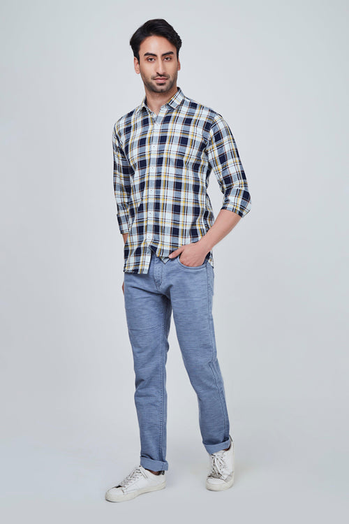 Blue checked Shirt with Yellowish Border