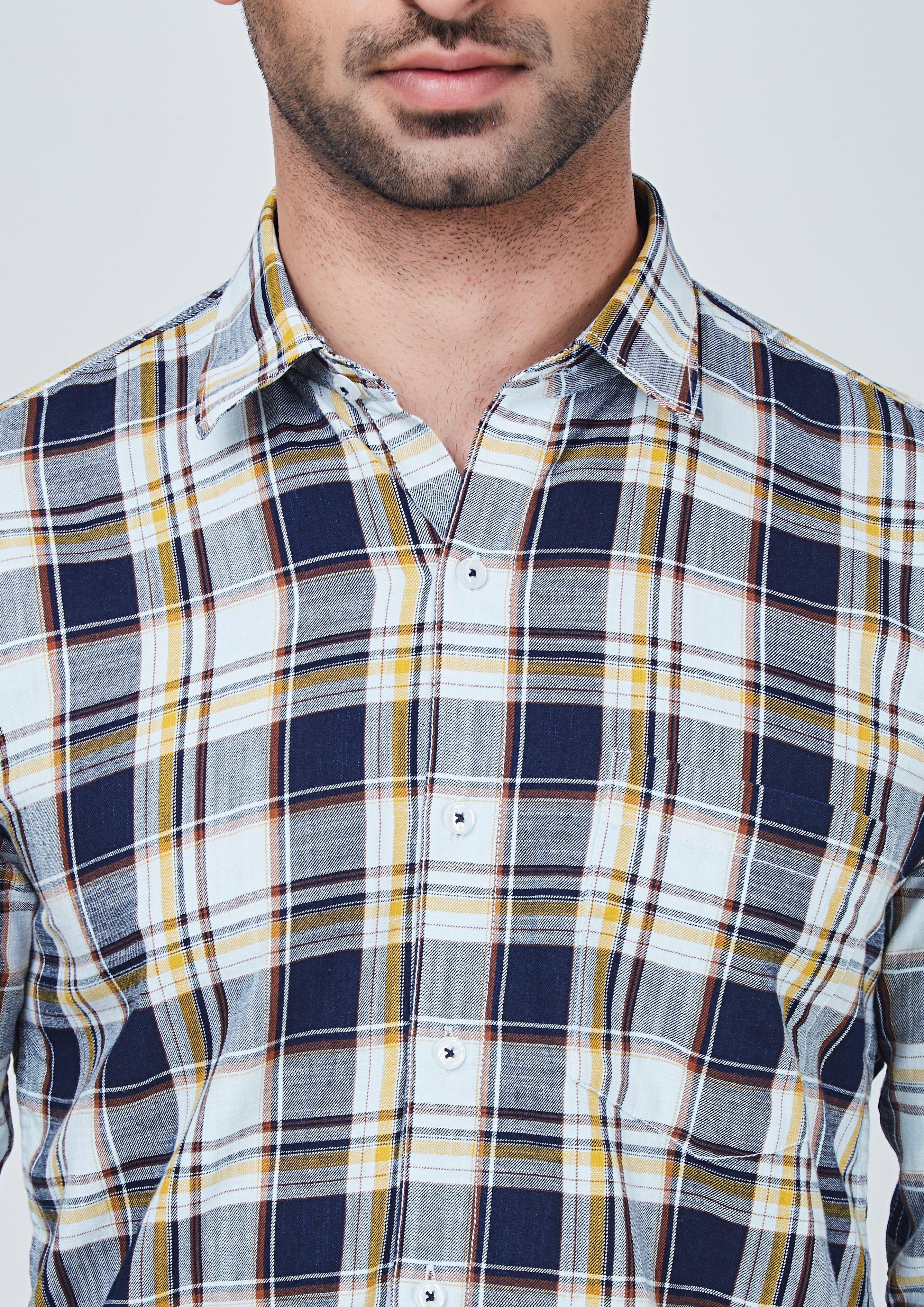 Blue checked Shirt with Yellowish Border