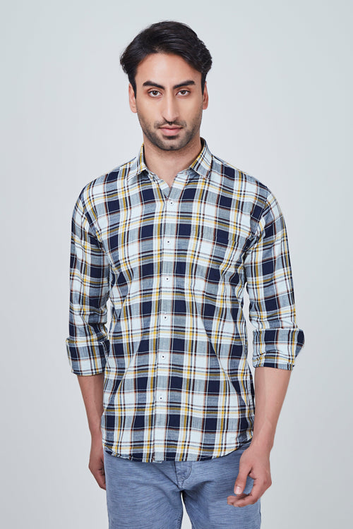 Blue checked Shirt with Yellowish Border
