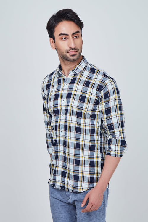 Blue checked Shirt with Yellowish Border
