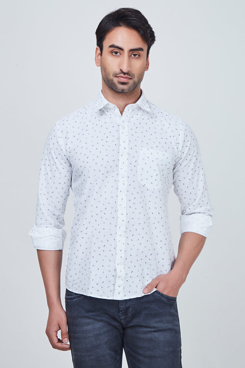 White small Blue Printed Regular Fit shirt