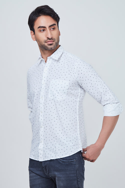 White small Blue Printed Regular Fit shirt