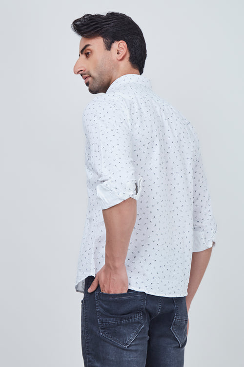 White small Blue Printed Regular Fit shirt