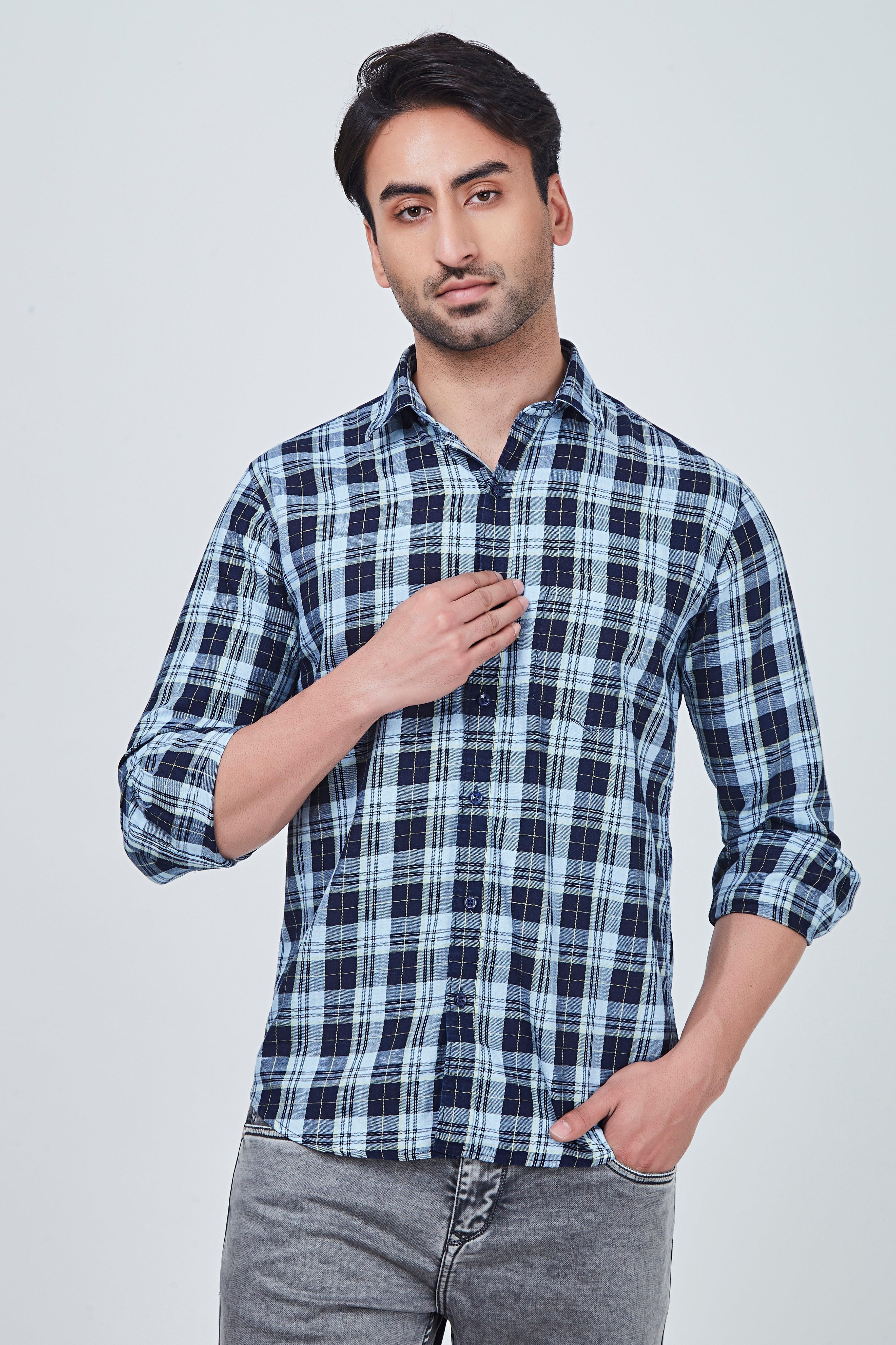 Dark Blue Squared Checked Shirt