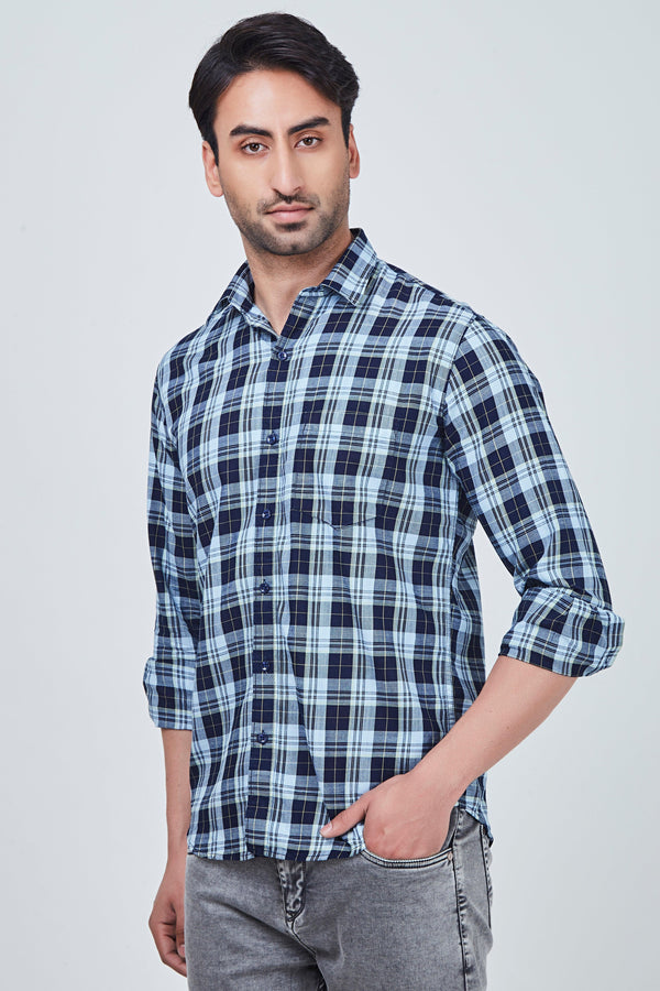 Dark Blue Squared Checked Shirt