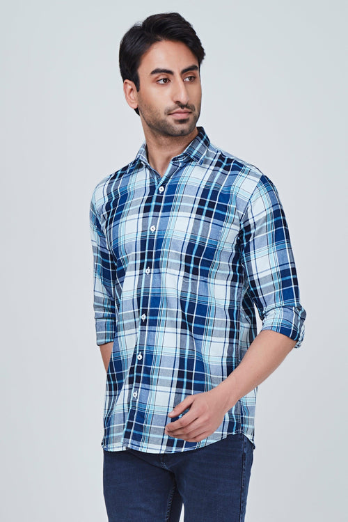 Blue Checked Shirt with White Border