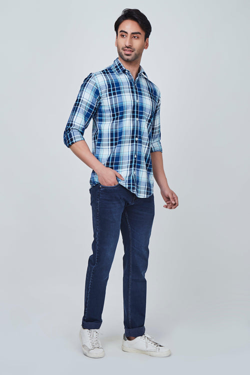 Blue Checked Shirt with White Border