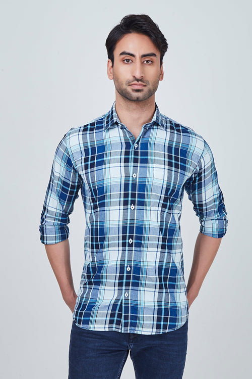Blue Checked Shirt with White Border