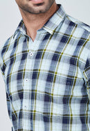 Blue Checked Shirt with Greenish Border