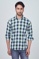 Blue Checked Shirt with Greenish Border