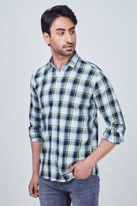 Blue Checked Shirt with Greenish Border