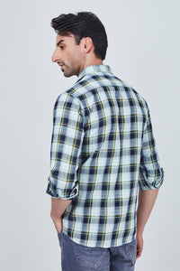 Blue Checked Shirt with Greenish Border