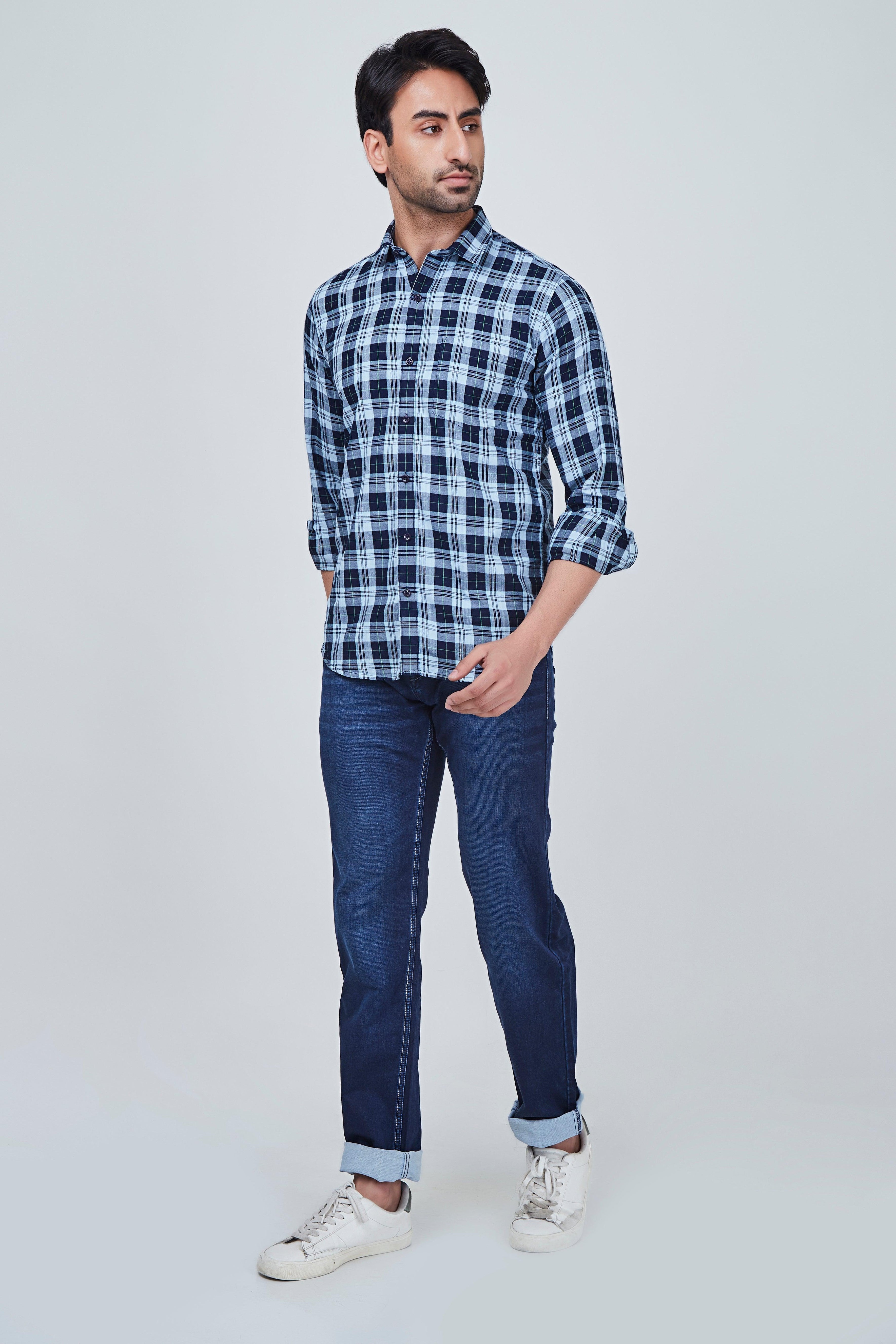 Blue Checked Shirt with light blue border