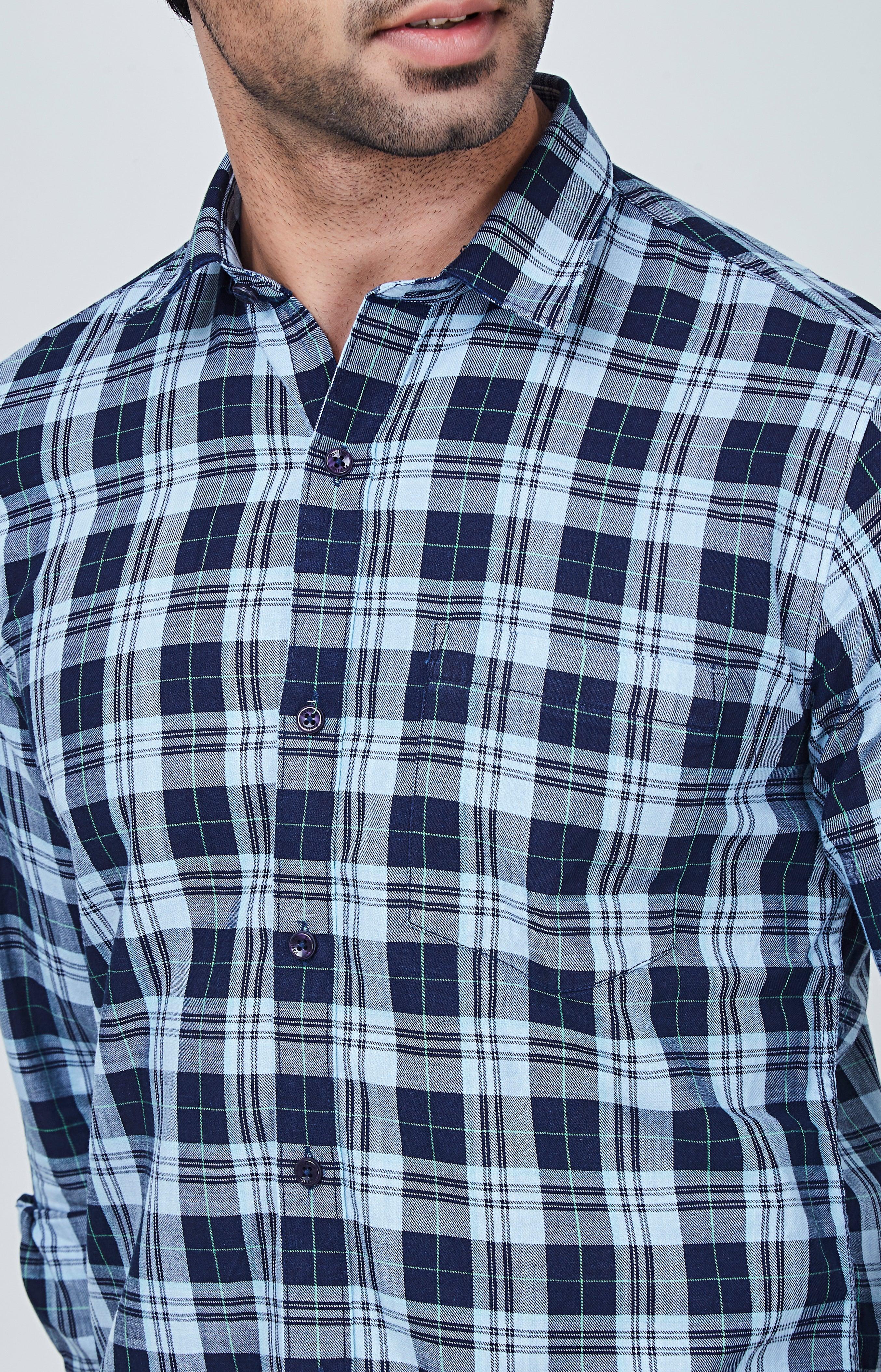 Blue Checked Shirt with light blue border