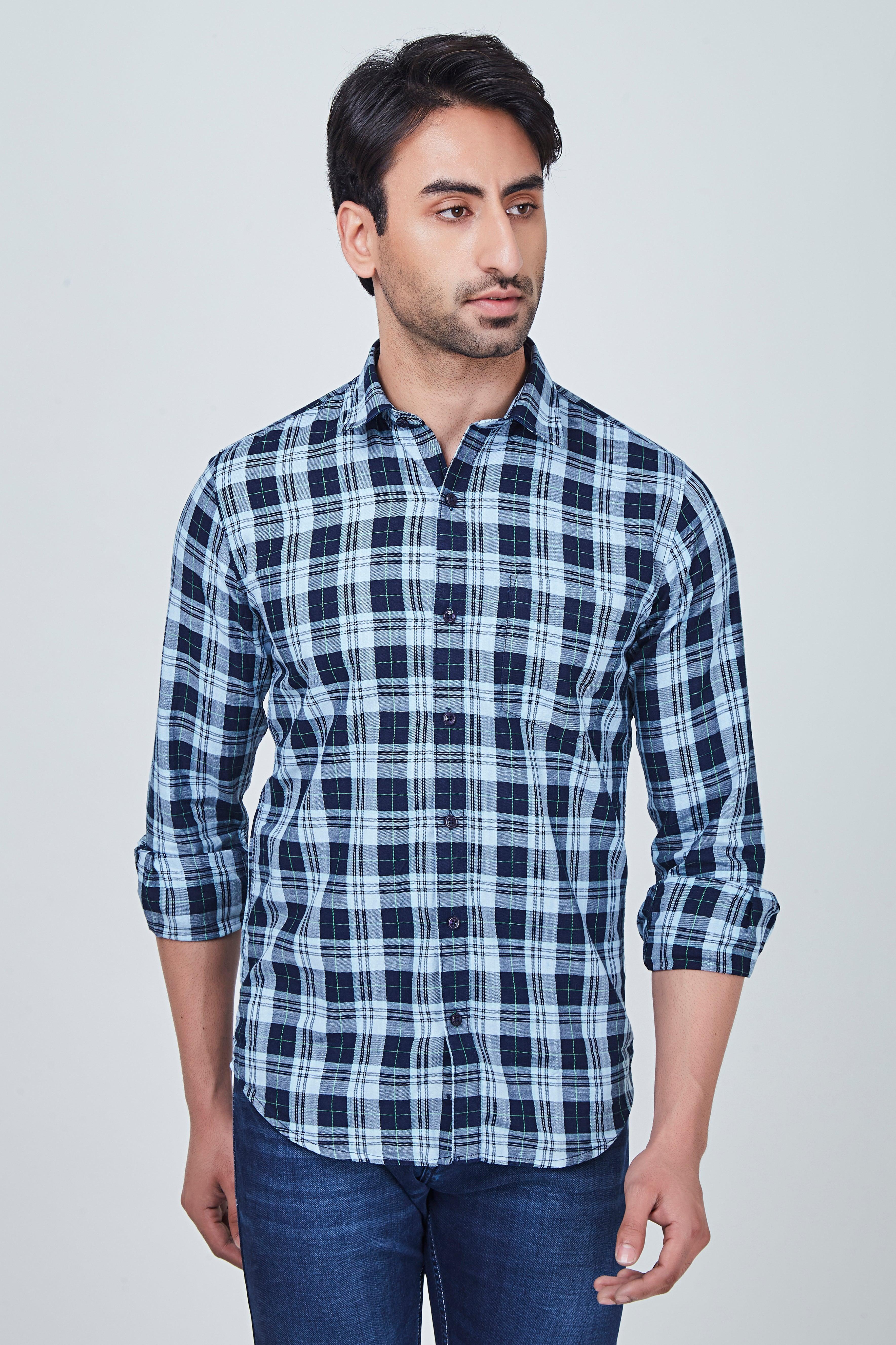 Blue Checked Shirt with light blue border