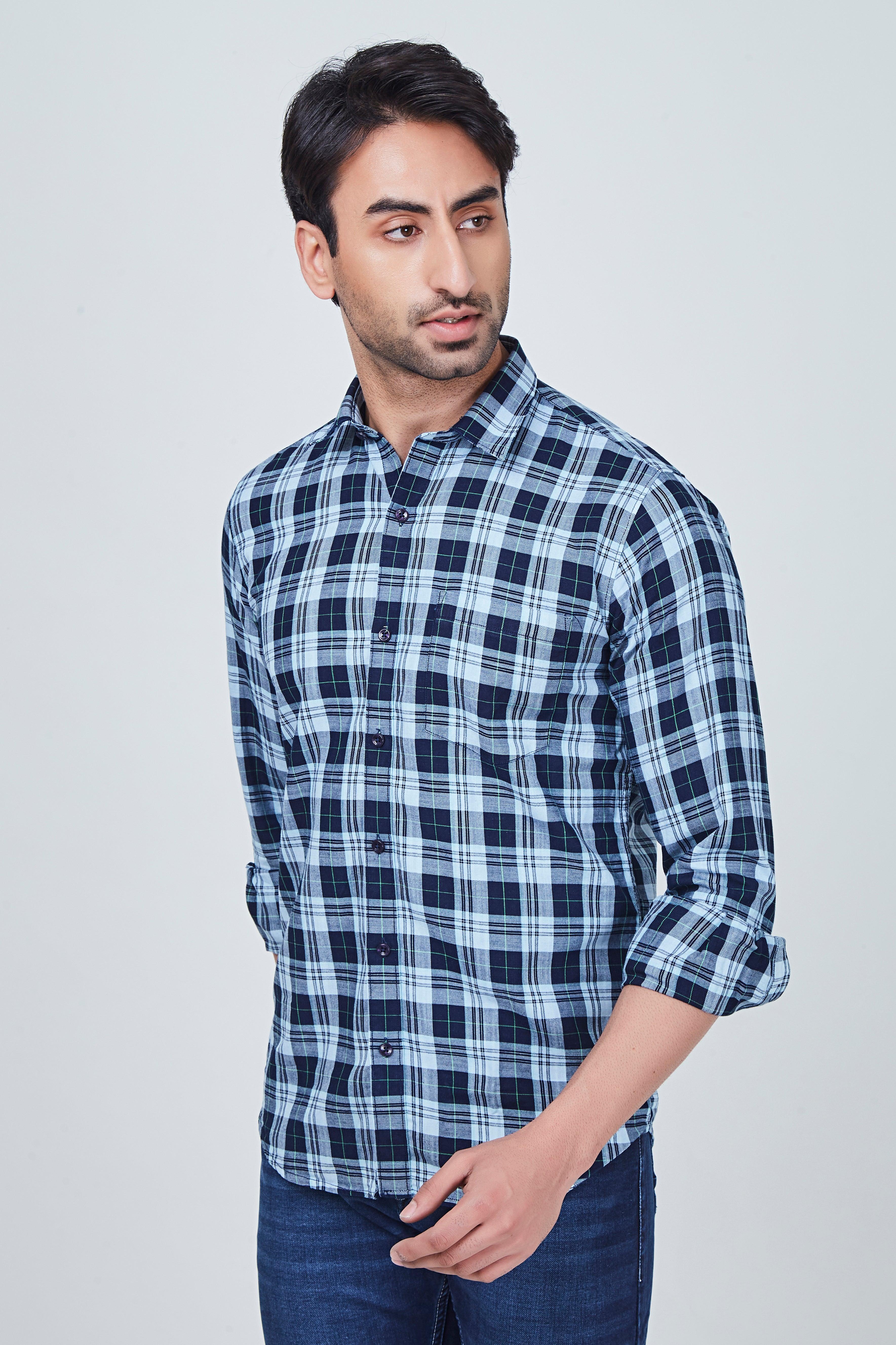 Blue Checked Shirt with light blue border