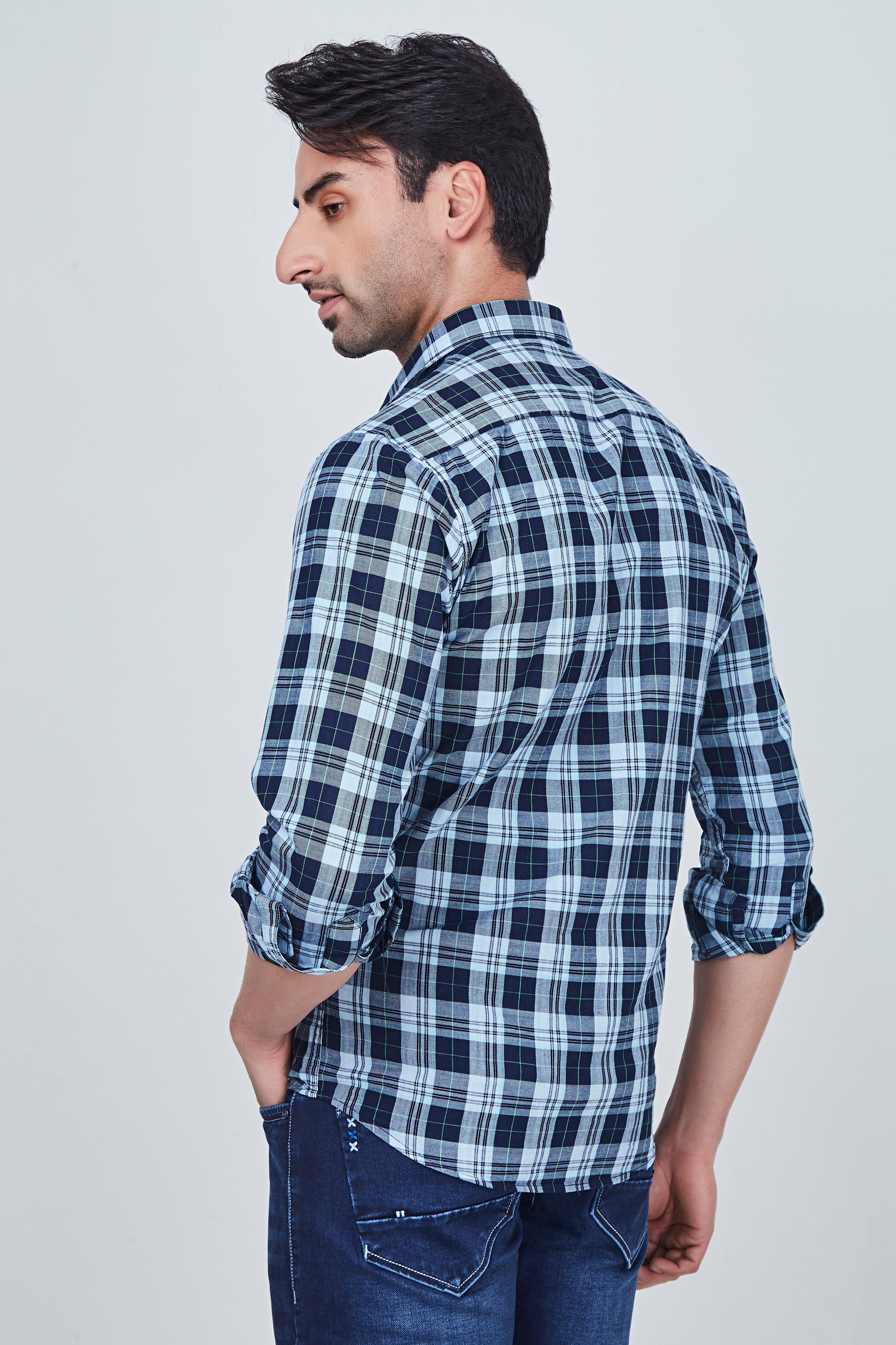 Blue Checked Shirt with light blue border