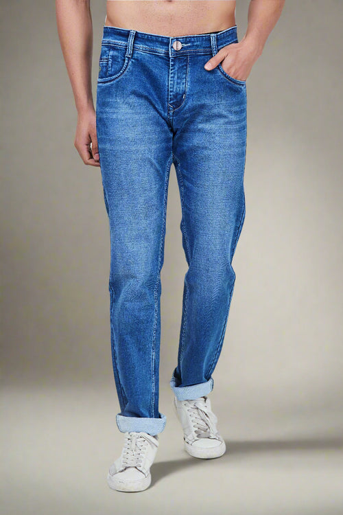 Semi Light Blue Denim Jeans with Light Shaded