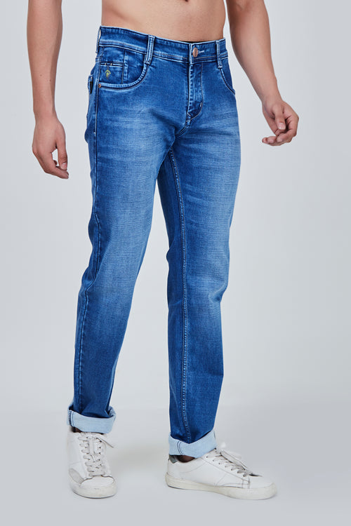 Semi Light Blue Denim Narrow Fit Jeans with Light Shaded