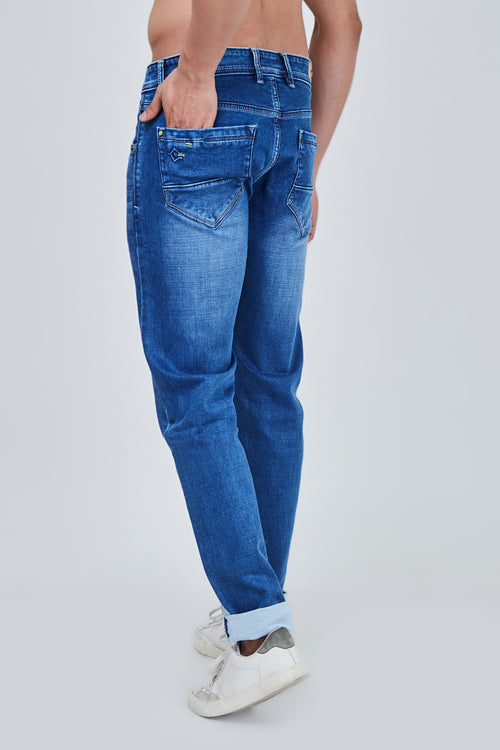 Semi Light Blue Denim Narrow Fit Jeans with Light Shaded