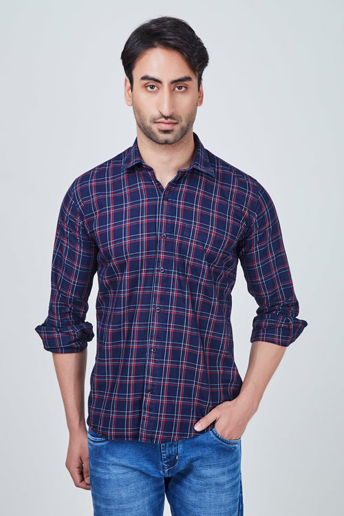 Dark Blue Shirt with Red Borders