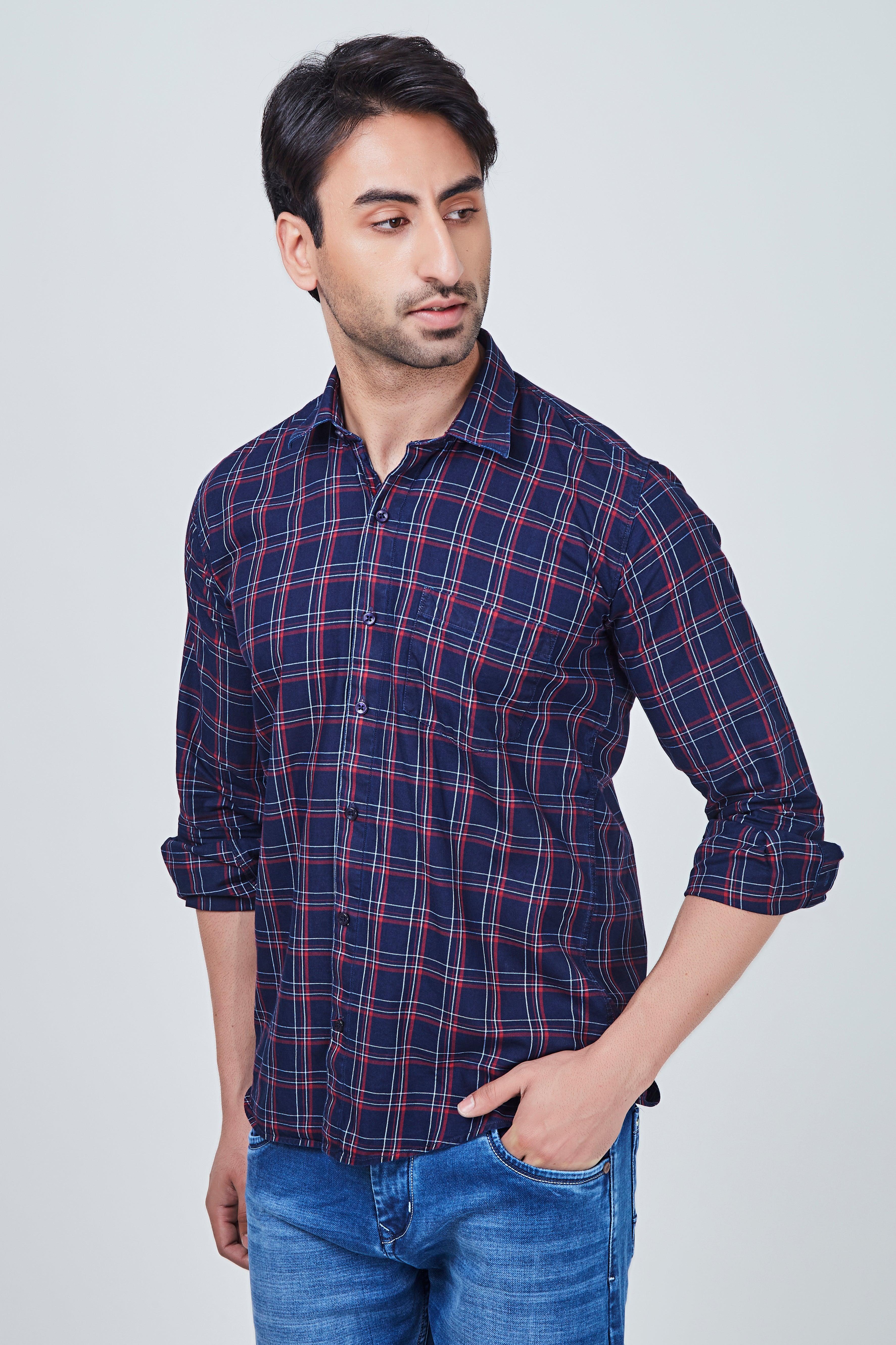 Dark Blue Shirt with Red Borders