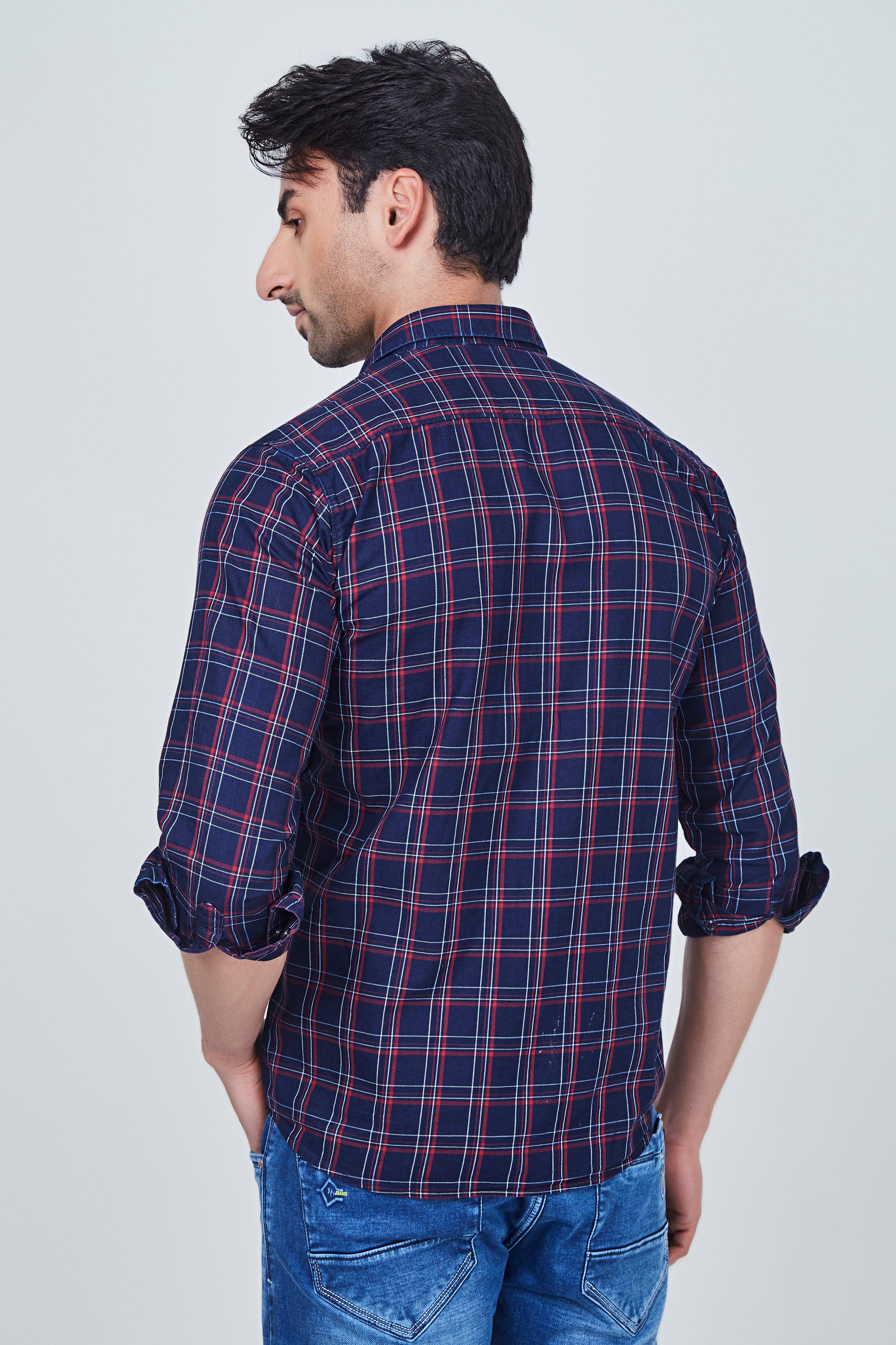 Dark Blue Shirt with Red Borders