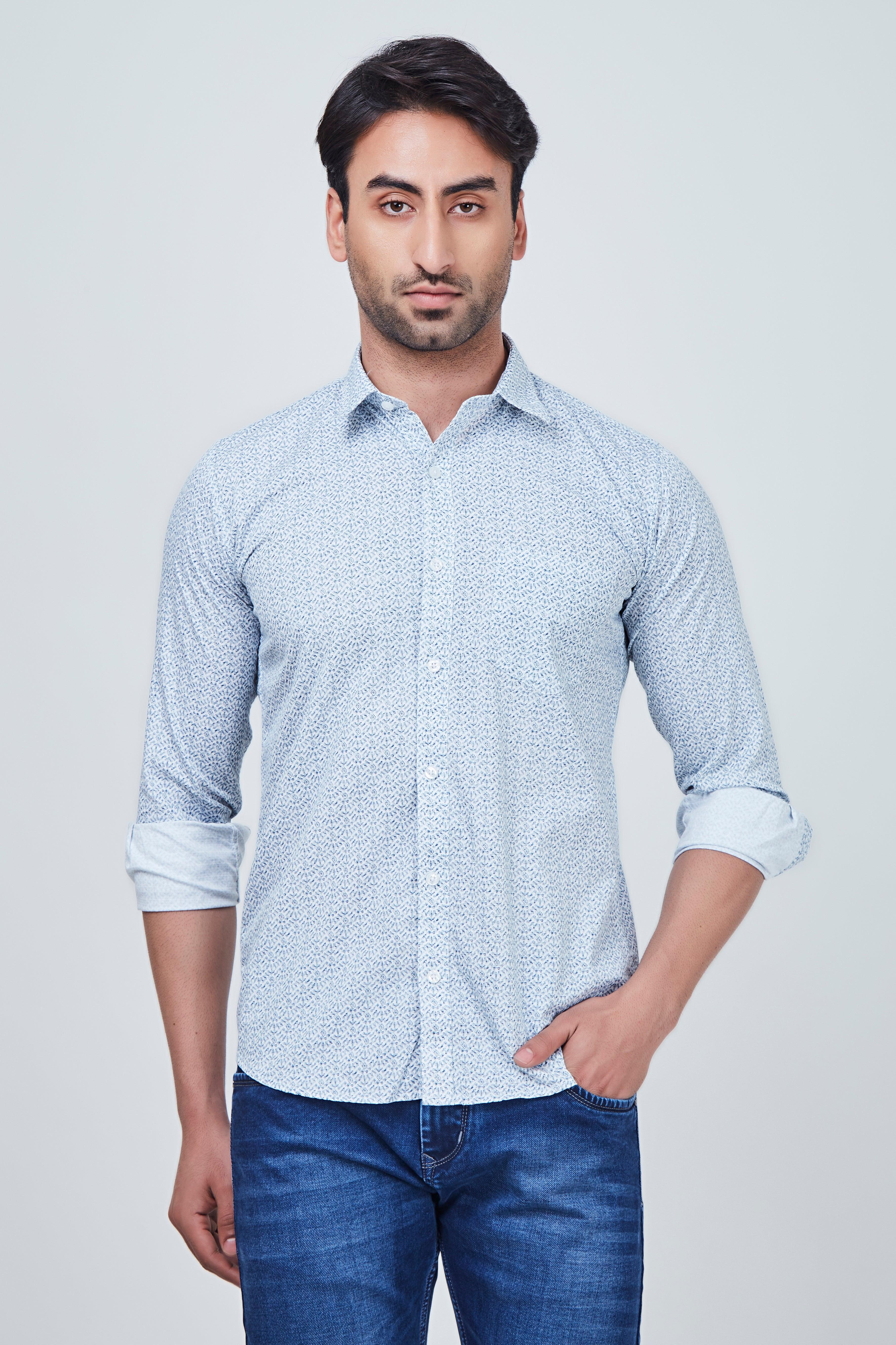 Light Blue Shirt with Blue Print