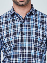 Dark Blue Checked Shirt with White Border