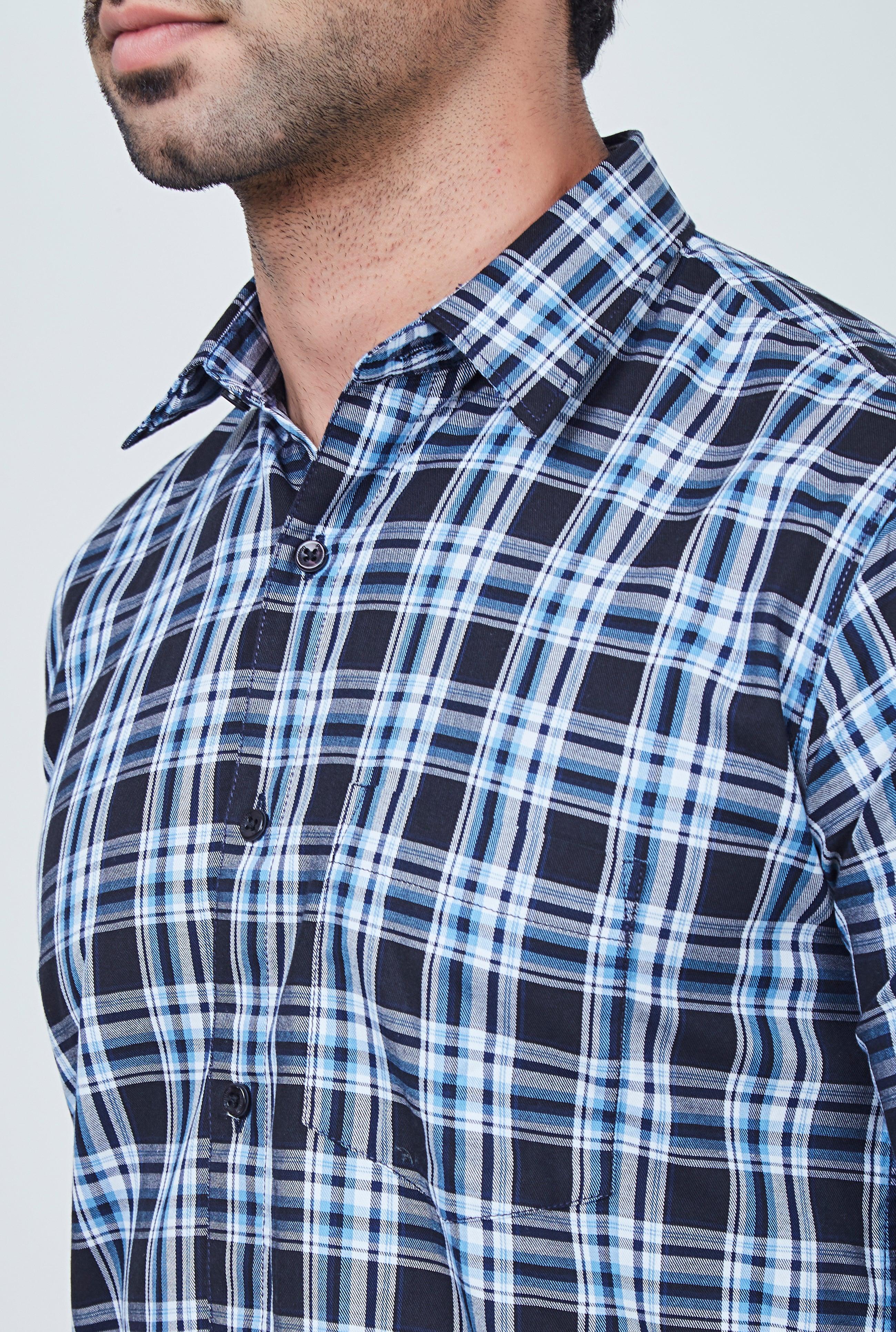 Dark Blue Checked Shirt with White Border