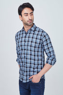 Dark Blue Checked Shirt with White Border