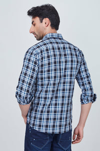 Dark Blue Checked Shirt with White Border